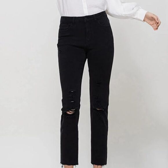 Flying Monkey LANI Black High Rise Clean Cut Fray Hem Crop Jeans NEW - Picture 1 of 16